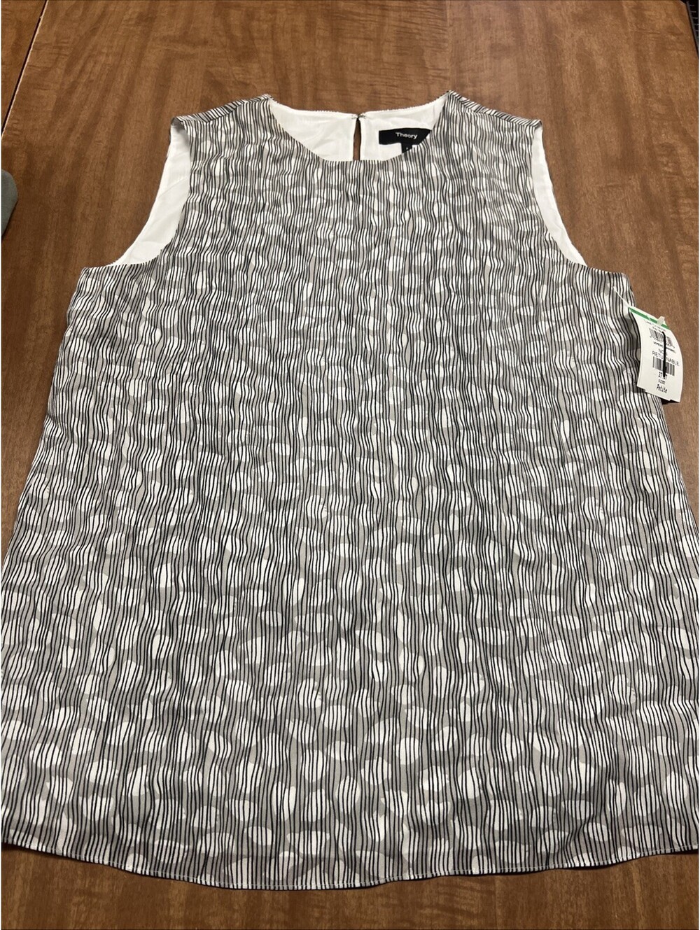 Theory Straight 100% Silk Shell Women's White Gray P